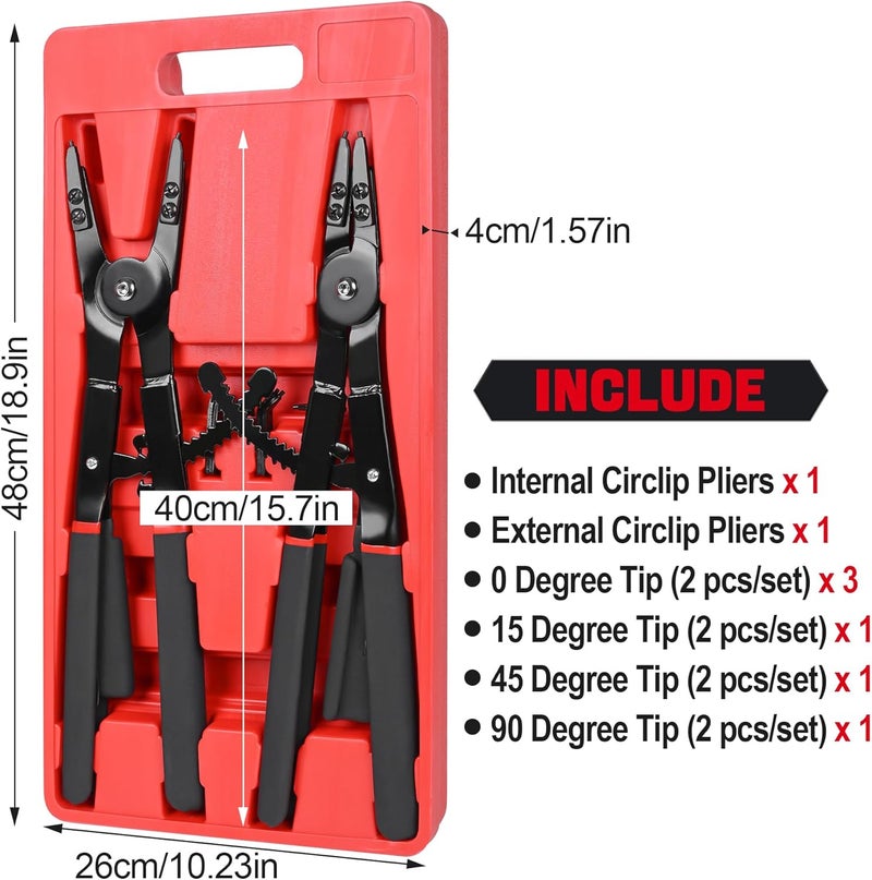 Inchoco Snap Ring Pliers Set Heavy Duty - 2 PCS Large Heavy Duty Snap Ring Circlip Pliers ，16" Internal External Circlip Pliers Set with 45° 90° Tips - Image 2